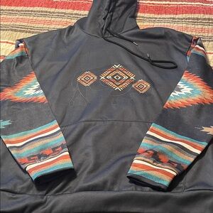 Tribal Pattern Hoodie with Colorful Sleeves XL. Unisex